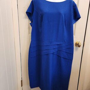 Womens royal blue Jones Studio sheath dress with pleating across hips